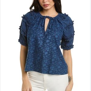 FAHERTY Bodhi Floral Raglan Sleeve Ruffle Top Women’s Size Small
